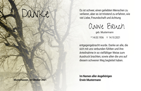 Trauer Dank Alter Baum im Malereck